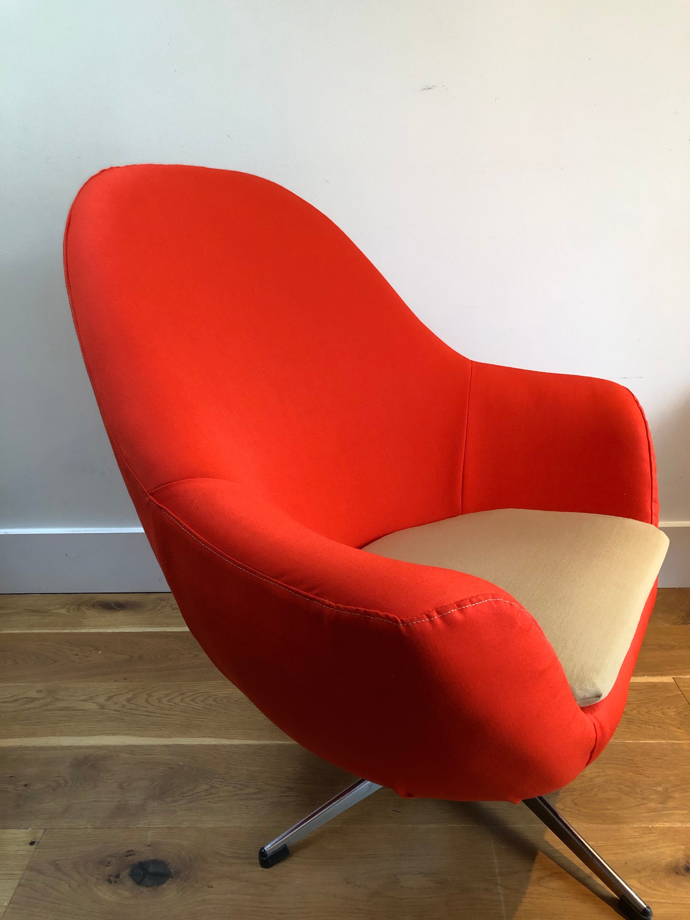 Swivel 'Egg' chair upholstered in a vibrant red Bute Etsy