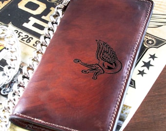 Aged Leather Biker Wallet with Chain – Handmade Motorcycle Wallet for Men and Women – Custom Engraved Gift for Bikers