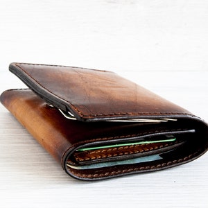 Cartera de cuero de tres pliegues para hombre, tarjetero, estuche para tarjetas