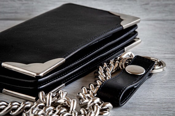 Biker Wallet Leather Chain in Black