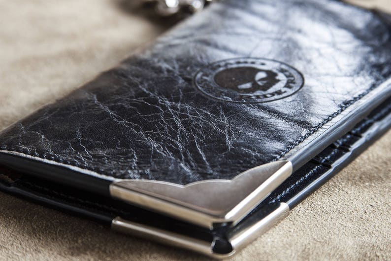 Leather Motorcycle Wallet With Chain Etsy