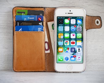 Customizable leather Iphone 5/5s cover, four pockets for credit cards and two pockets for banknotes or other small documents