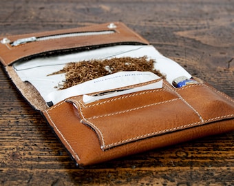 Leather Tobacco Pouch with Filter Pocket - Lighter Pocket Smoking Accessory