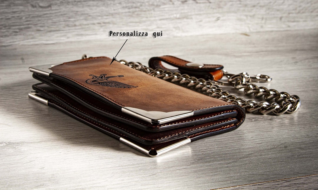 Custom Leather Biker Wallet Chain Handmade Leather Wallet Bifold Wallet  Gift X21