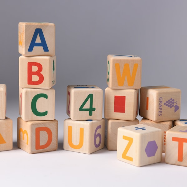 Wooden Educational Abc Blocks Etsy