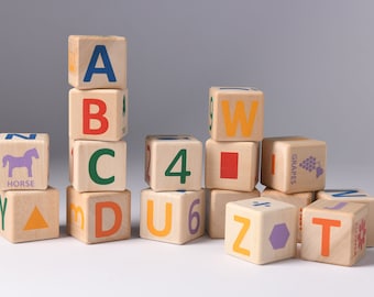 Wooden Alphabet ABC Blocks | ABS blocks | Wooden letter blocs | Wooden construction blocks |  Alphabet Color Building Blocks