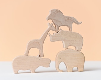 Wooden African Animals Toy Set | Montessori Beech Wood Toys