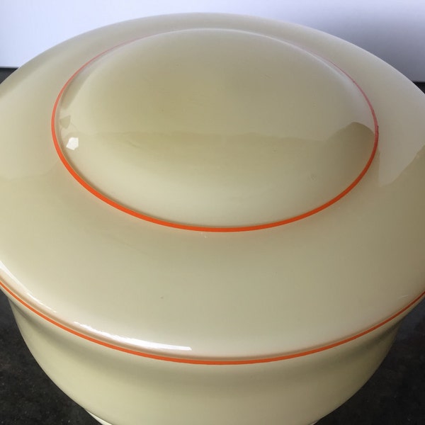 Art Déco boîtier en verre teinte claire Suspension jaune crémeux Orange détaillant maison vintage
