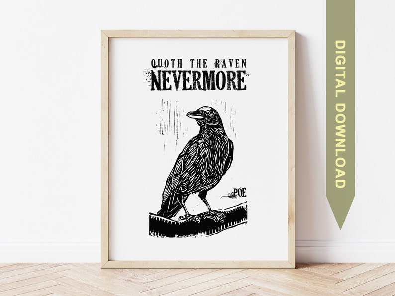 printable wall art Nevermore quote Edgar Allan Poe Raven instant ...
