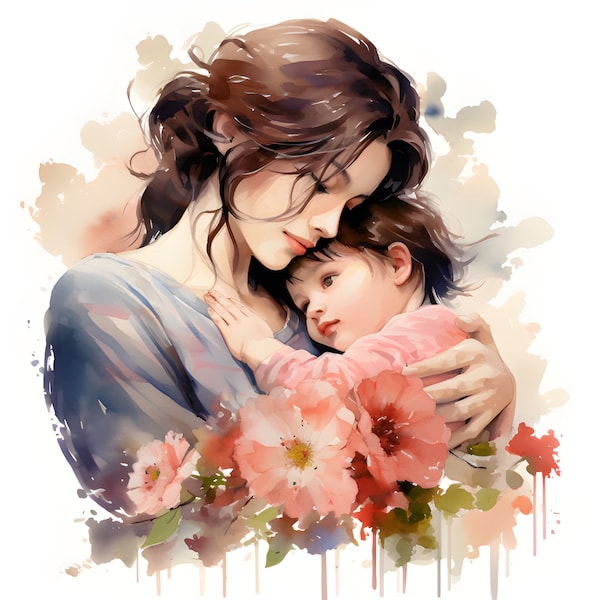 Clipart mom and baby, Mather, family, watercolor, 3 Hi-res JPEG