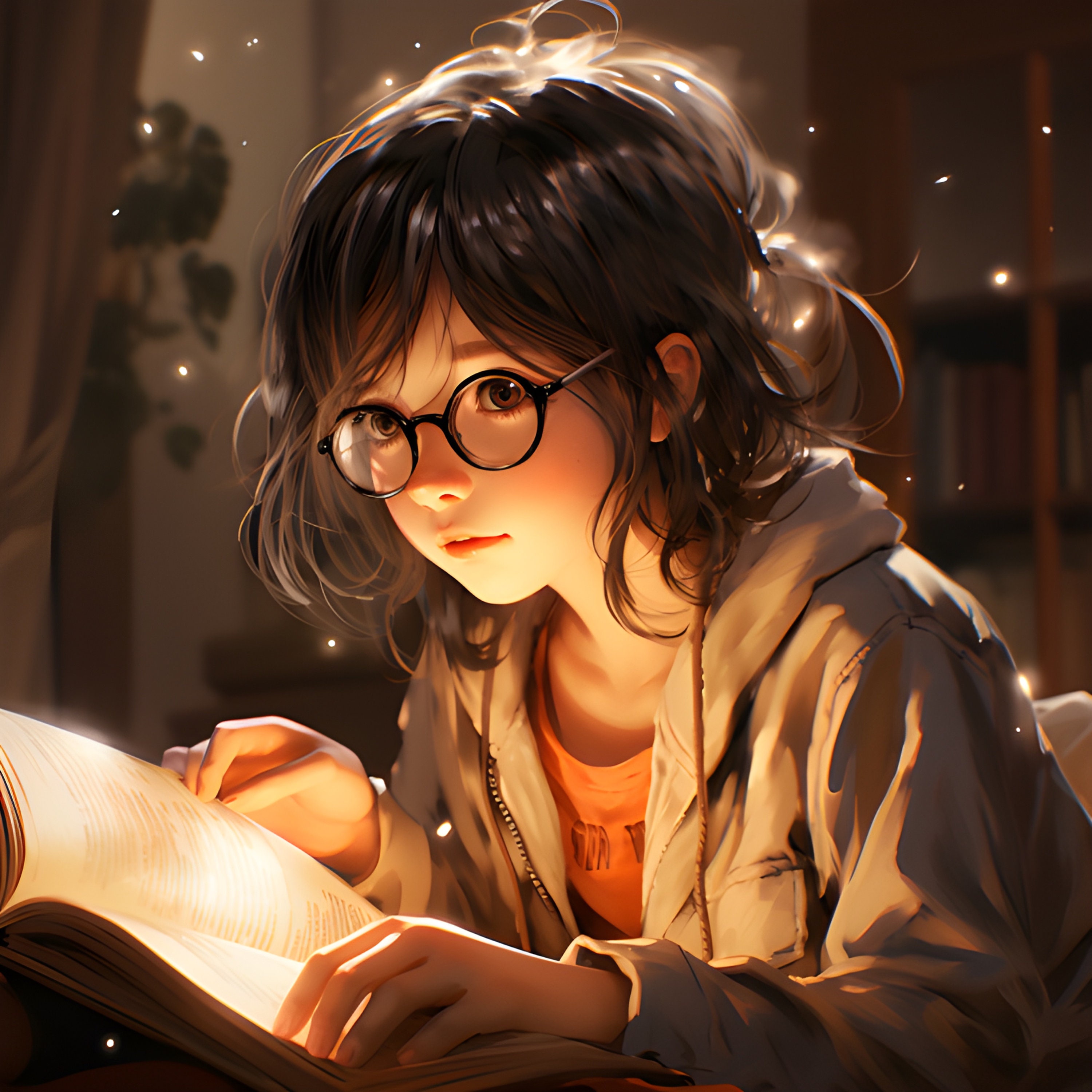 anime girl reading a book drawing