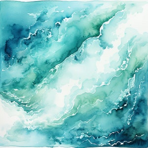 Clipart ocean, aqua blue, sea, watercolor, Hi-res JPEG