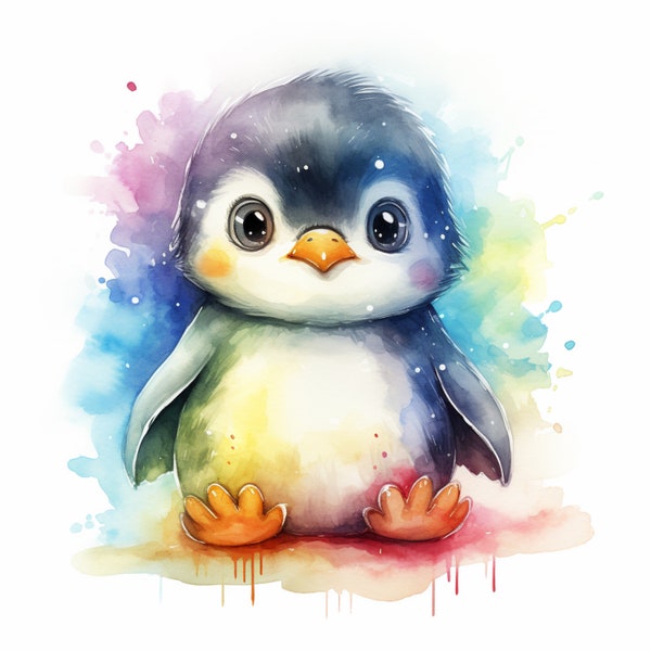 Clipart cute penguin colorful watercolor 3 JPEG