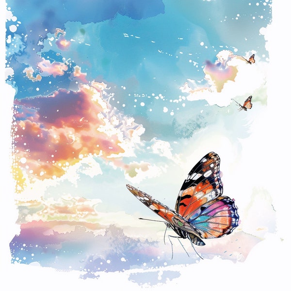 Clipart, picture, sky, butterfly, freedom, watercolor, Hi-res JPEG