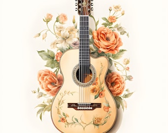 Clipart Gitarre Blumen Aquarell 3 hi-res JPEG
