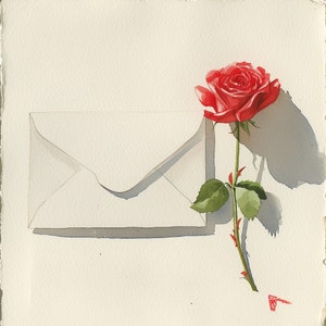 Clipart, Bild, Liebesbrief, schöne Rose, rote Rose, Liebe, Valentine, Aquarell, Hi-Res JPEG