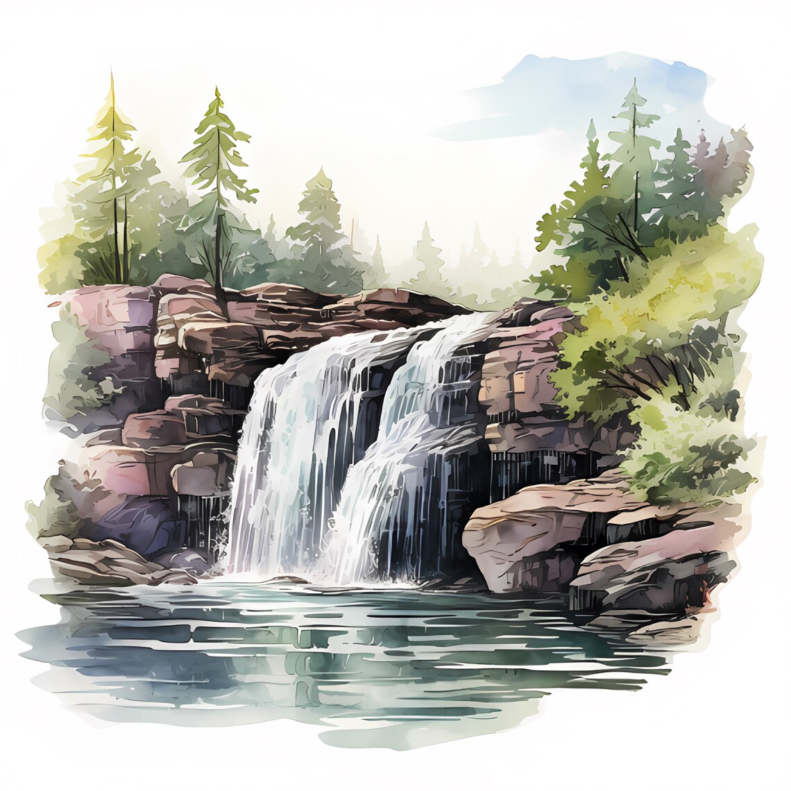 Clipart Waterfall Watercolor 3 High JPEG - Etsy