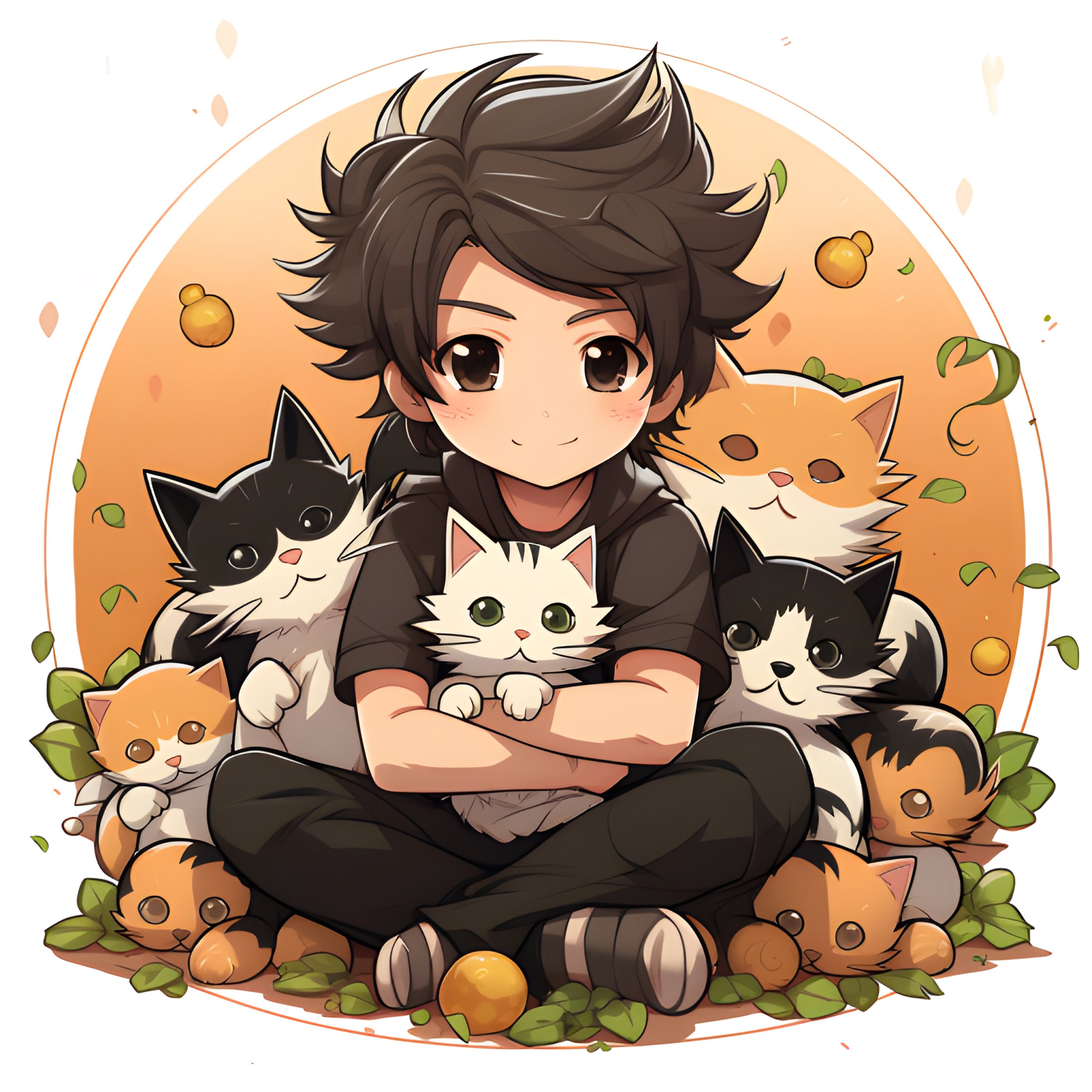 Clipart Cute Anime Boy With Cats, 3 Hi-res JPEG - Etsy