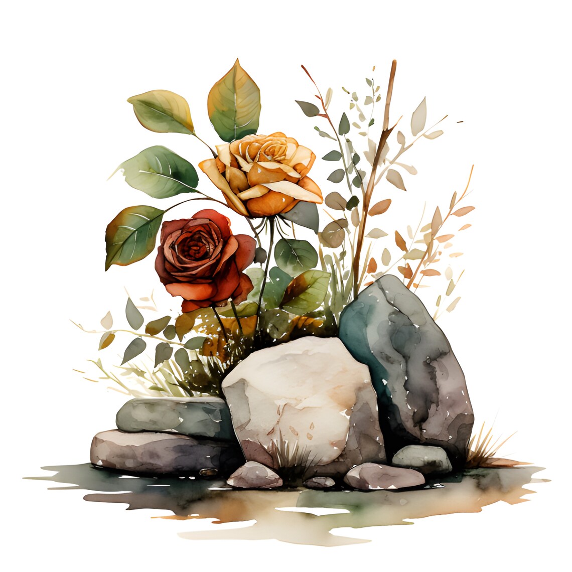 Flowers Rip Color Clipart Flowers and Stones, RIP, Watercolor, 3 Hi-res JPEG - Etsy