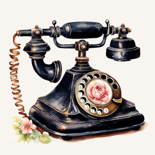 Clipart vintage telephone watercolor 3 JPEG