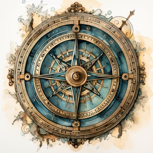 Clipart old compass watercolor 3 JPEG