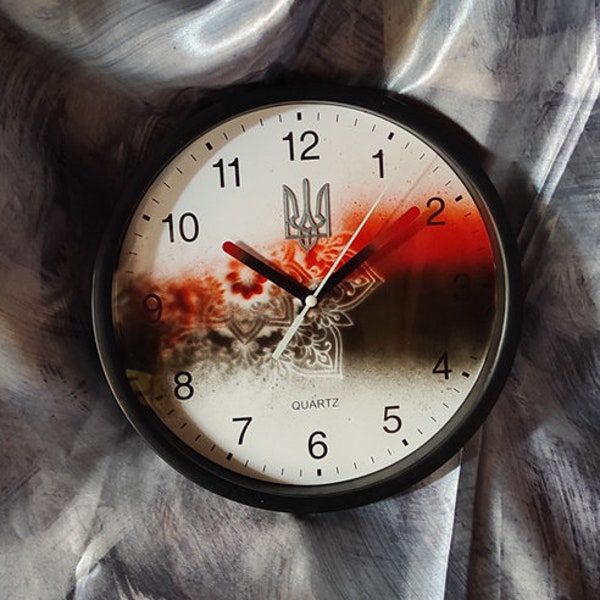 Wall clock Ukrainian Insurgent Army UPA | Battle Tryzub Flag | Trident and Flag of Ukraine  | Red Black flag