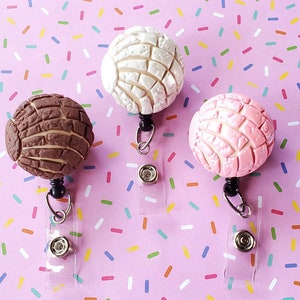 CONCHA retractable  badge reel Mexican latina Pan Dulce ID badge holder Nurse Teacher Gift Hispanic heritage month