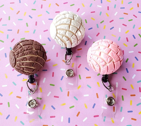 Concha Retractable Badge Reel, Handmade Mexican Pan Dulce ID Holder