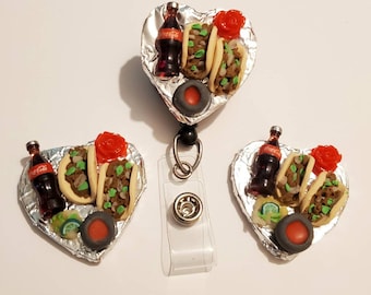 Heart Taco Badge Reel - Bistec Tacos, Mini Coke, Rose