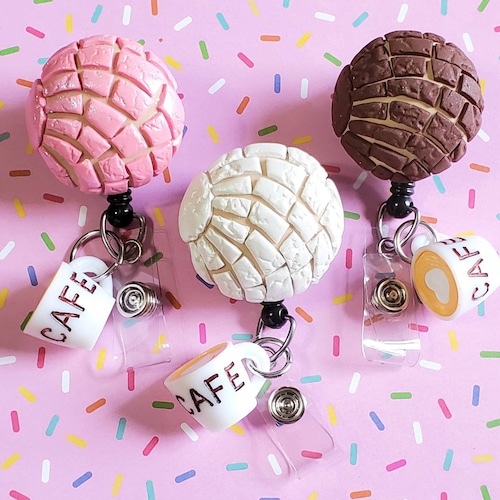 Concha y Café retractable Badge Reel, Mexican Pan Dulce  Nurse Id Teacher