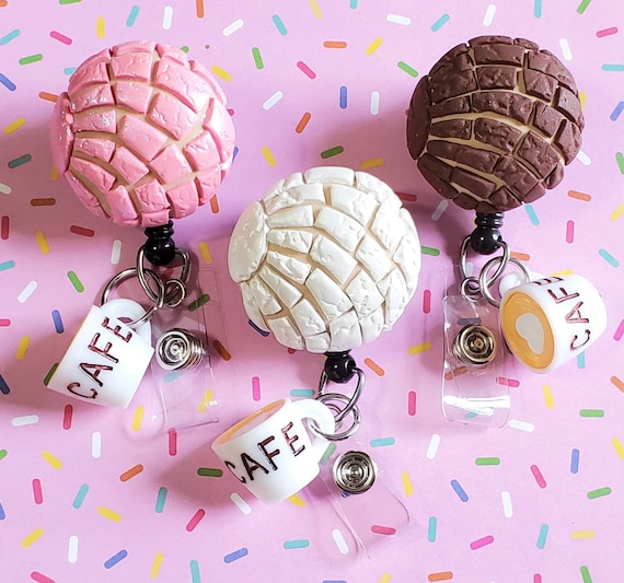Concha y Café Badge Reel, Mexican Pan Dulce, Hand Sculpted Nurse Id
