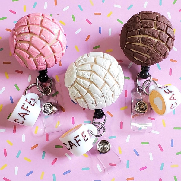 Concha y Café retractable Badge Reel, Mexican Pan Dulce  Nurse Id Teacher