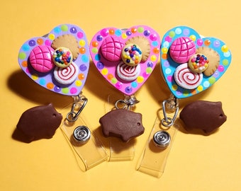 Pan Dulce Tray Retractable Badge Reel, Handmade Latina Nurse ID Holder