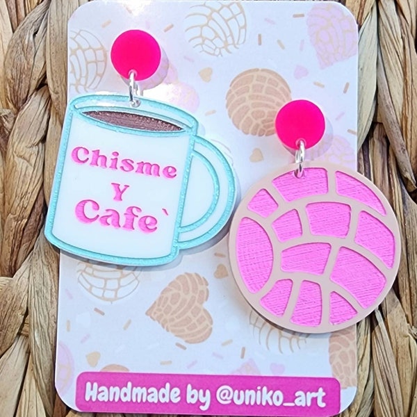 Chisme y Cafe acrylic earrings concha Latina chingona Mexican gifts chicana latinx ooak statement earrings Mexicana