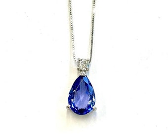 DARK BLUE • Rainbow Collection • Necklace with pendant in 18kt white gold with tanzanite and diamond