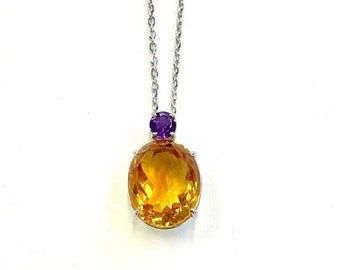 ORANGE • Rainbow Collection • Necklace with pendant in 18kt white gold with citrine quartz and amethyst