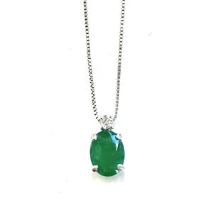 SMERALDO • Necklace with pendant in 18kt white gold with emerald and diamond