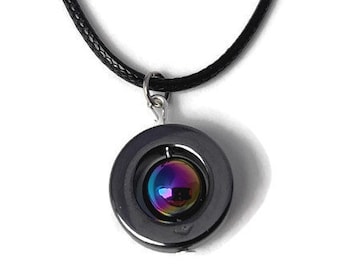 Collar giratorio antiestrés de hematita arcoíris / Colgantes giratorios / Joyería Stim Toy Planet / Disco de hematita