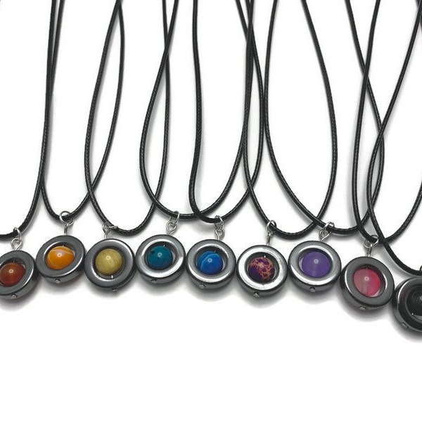 Spinning Planet Fidget Necklace / Stim toy Saturn, Neptune, Jupiter, Mars & Uranus Fidget Pendants / Stim Planet Necklace / Hematite Disc