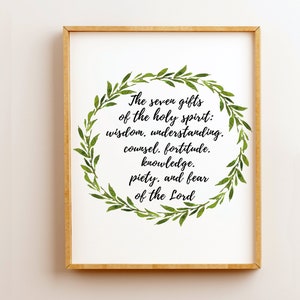 Scripture Art, The Seven Gifts of the Holy Spirit, Confirmation Gift, Christian Quote, Catholic Art, Scripture Quote, Watercolor Art, Prints