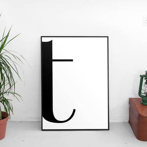 Carta t, t Impresión, T Cartel, Letras Arte, Letras Tipografía, Carta Arte de la Pared, Carta Escandinava, Affiche Scandinave, Carta Negra t