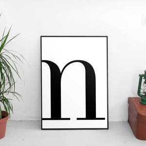 Carta m, m Imprimir, m Cartel, Cartas Arte, Letras Tipografía, Carta Arte pared, Carta escandinava, Affiche Scandinave, Carta Negra m