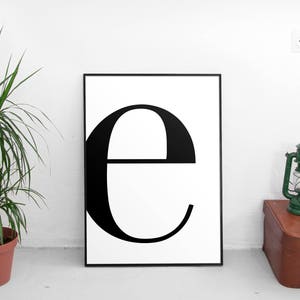 Carta e, e Imprimir, e Cartel, Cartas Arte, Letras Tipografía, Carta Arte pared, Carta escandinava, Affiche Scandinave, Carta Negra e