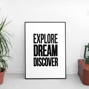 Printable Art explore Dream Discover, Minimalist Typography Wall Art ...