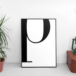 Carta p, p Impresión, p Cartel, Letras Arte, Letras Tipografía, Carta Arte de la pared, Carta escandinava, Affiche Scandinave, Carta Negra p