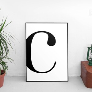 Lettera C, poster lettera C, lettera C stampabile, lettera nera C, poster digitale