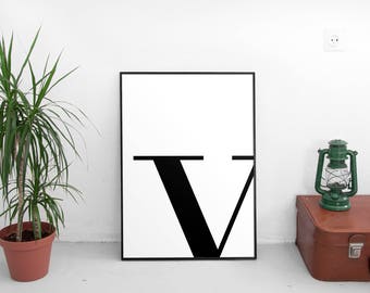 Letter v, v Print, v Poster, Letters Art, Letters Typography, Letter Wall Art, Scandinavian Letter, Affiche Scandinave, Black Letter v