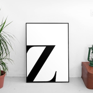 Letra z, z Impresión, z Cartel, Cartas Arte, Tipografía de Letras, Arte de pared carta, Carta escandinava, Affiche Scandinave, Carta Negra z
