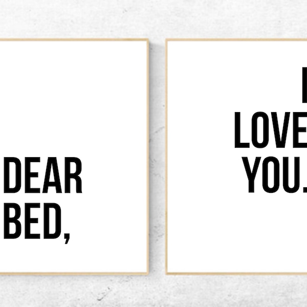 Dear bed I love you Printable Sign Set, Minimalist Wall Art, Love Couple Bedroom Decor, Digital Prints Wall Poster