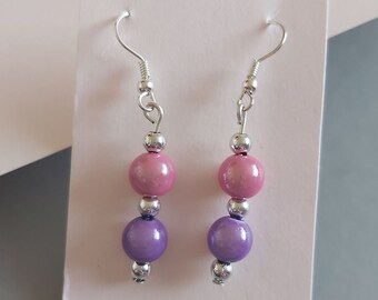 Pink & Purple Beaded Earrings